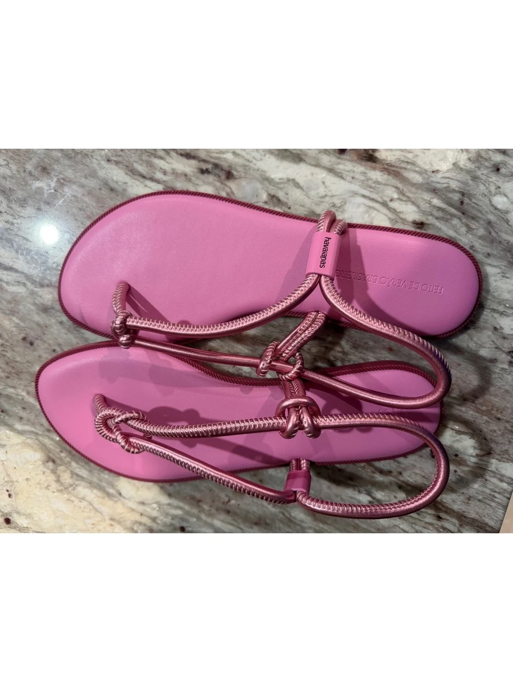 PINK glow Havaianas Una Açaí sandals slim metallic slingback US 9